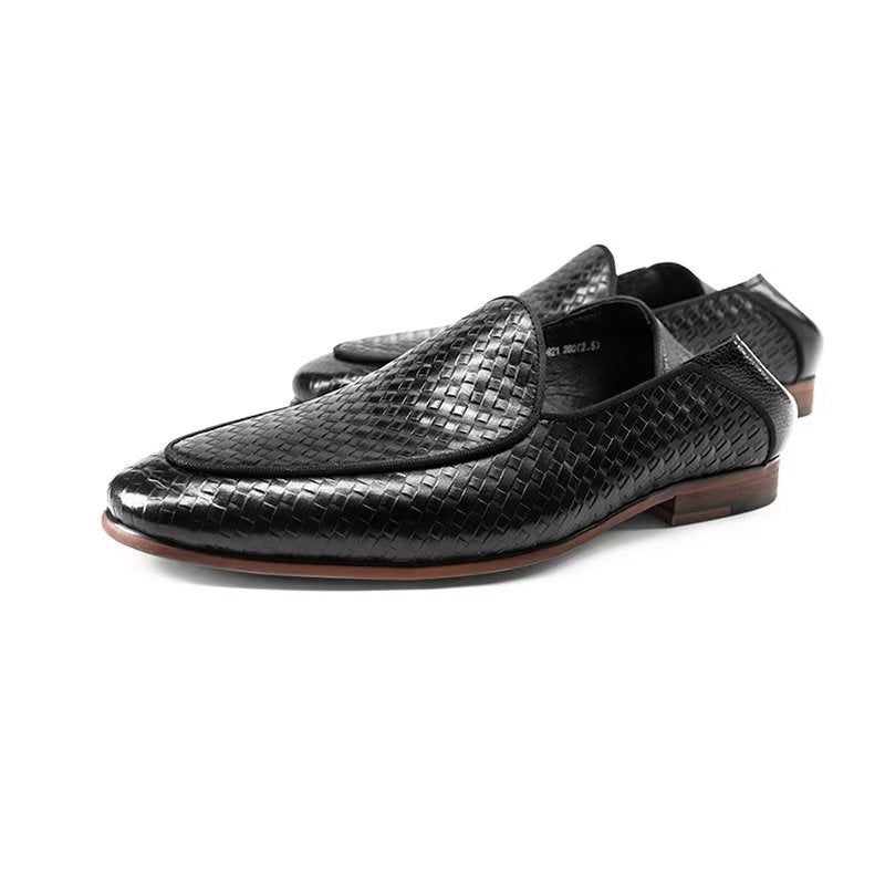 Mocassins Masculinos Couro Vaca Luxo Com Textura Exótica Deslizantes - Preto