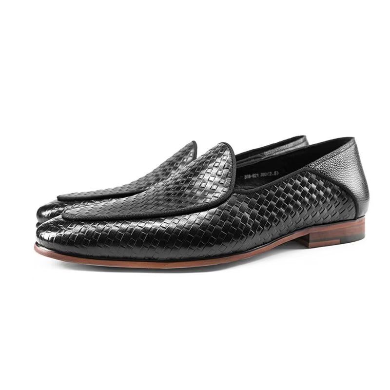 Mocassins Masculinos Couro Vaca Luxo Com Textura Exótica Deslizantes - Preto