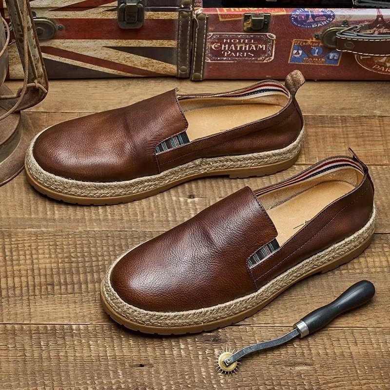 Mocassins Masculinos Couro Vaca Sem Cadarço - Café