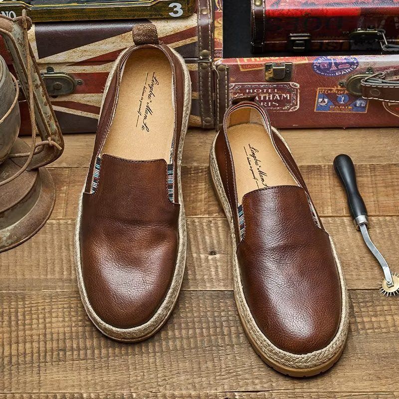 Mocassins Masculinos Couro Vaca Sem Cadarço - Café