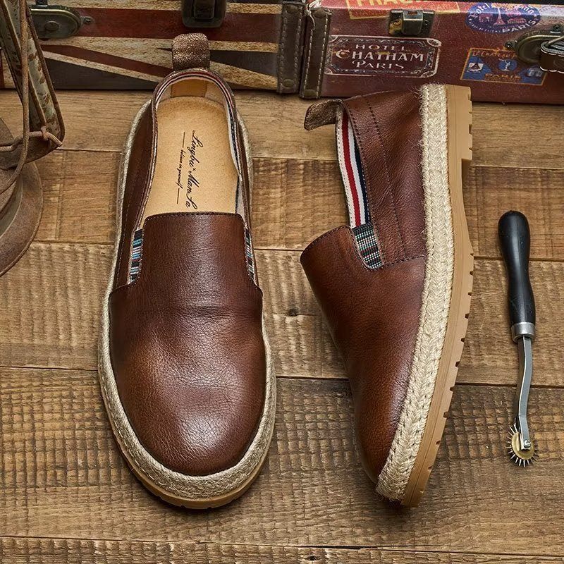 Mocassins Masculinos Couro Vaca Sem Cadarço - Café