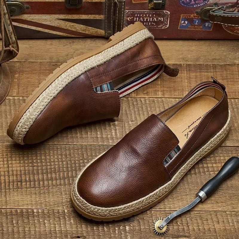 Mocassins Masculinos Couro Vaca Sem Cadarço - Café