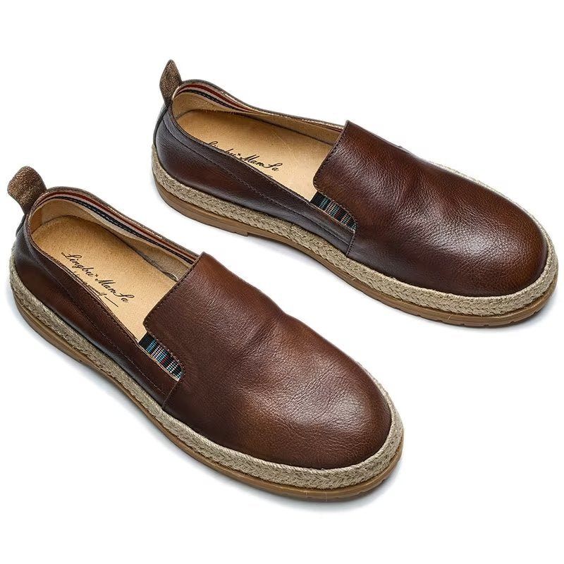 Mocassins Masculinos Couro Vaca Sem Cadarço - Café