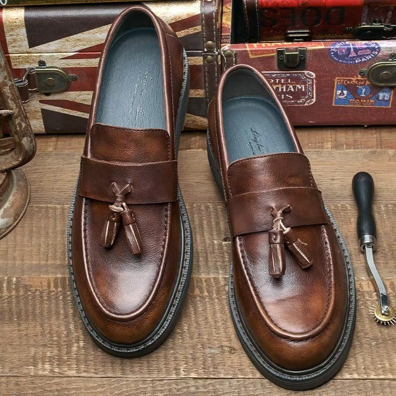 Mocassins Masculinos Couro Vaca Sem Cadarço - Café