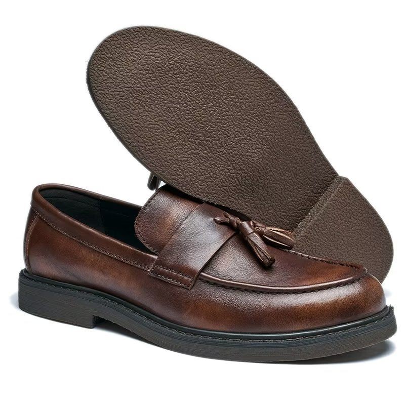 Mocassins Masculinos Couro Vaca Sem Cadarço - Café