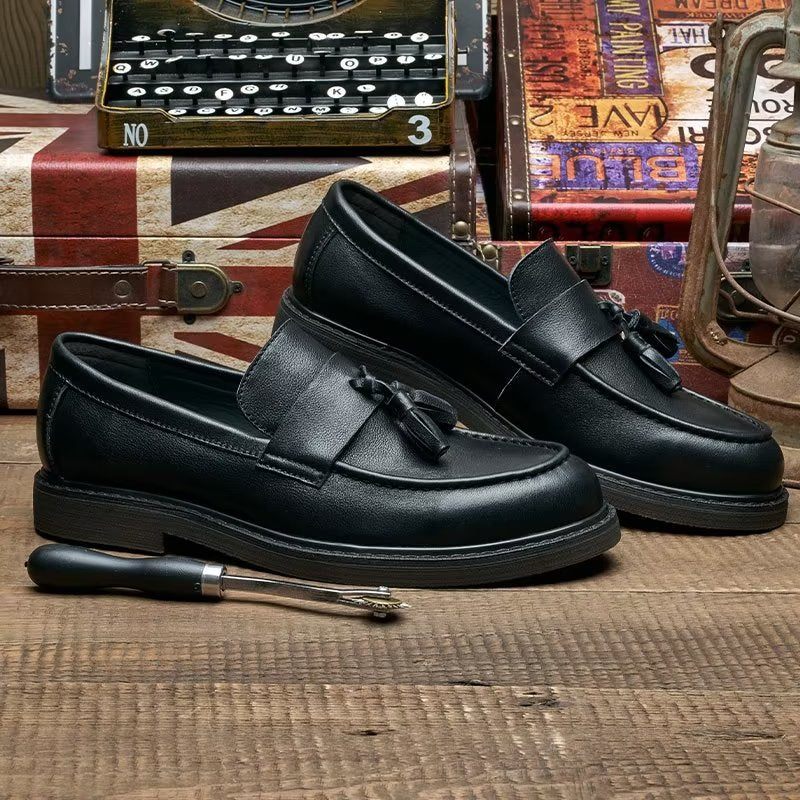 Mocassins Masculinos Couro Vaca Sem Cadarço - Preto