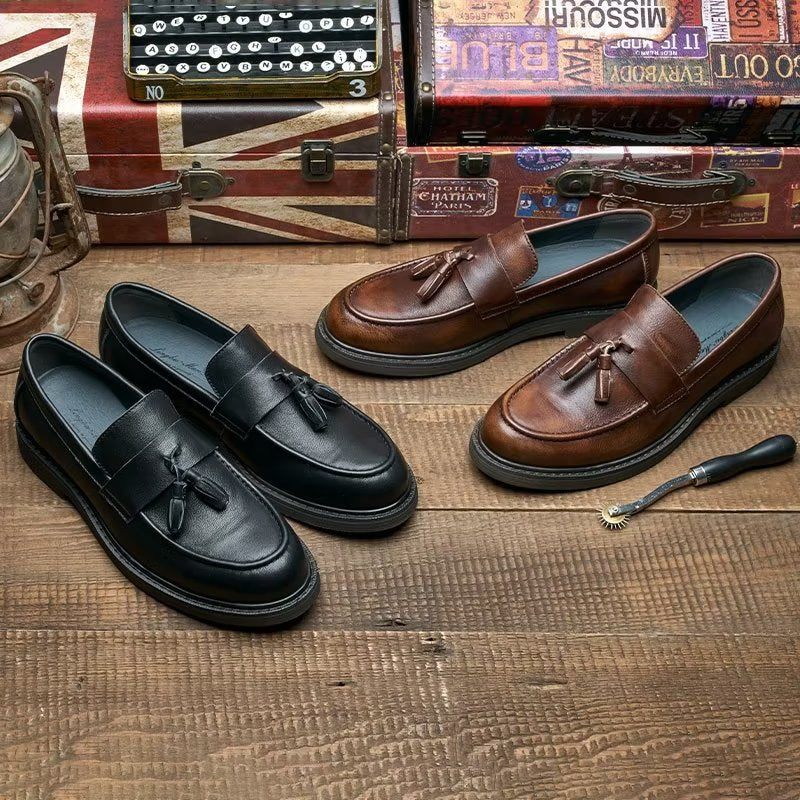 Mocassins Masculinos Couro Vaca Sem Cadarço - Preto