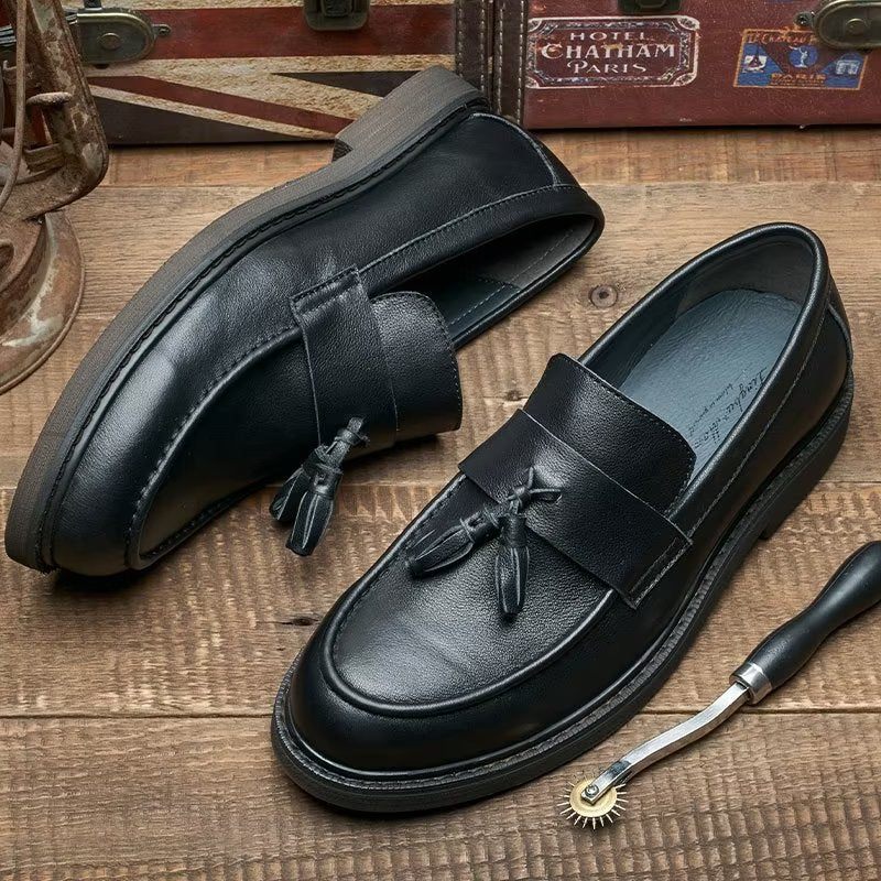 Mocassins Masculinos Couro Vaca Sem Cadarço - Preto