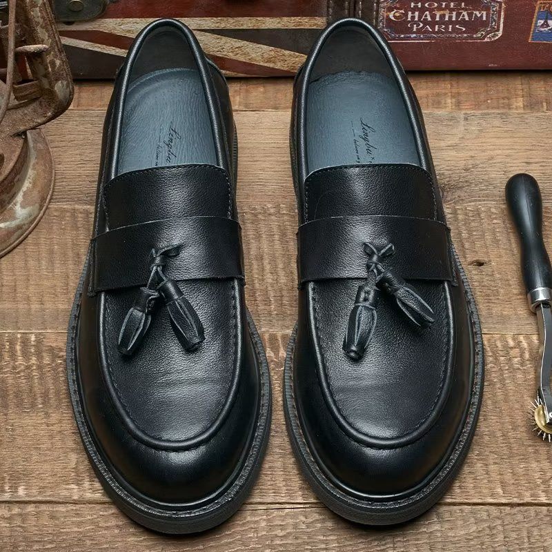 Mocassins Masculinos Couro Vaca Sem Cadarço - Preto