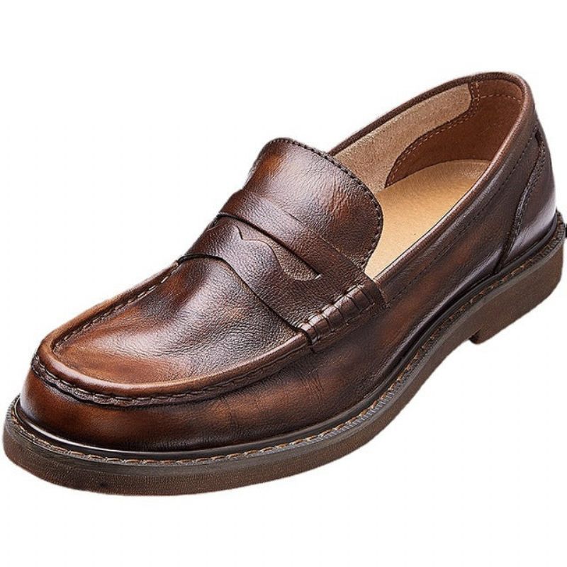 Mocassins Masculinos Couro Vaca Sem Cadarço - Café