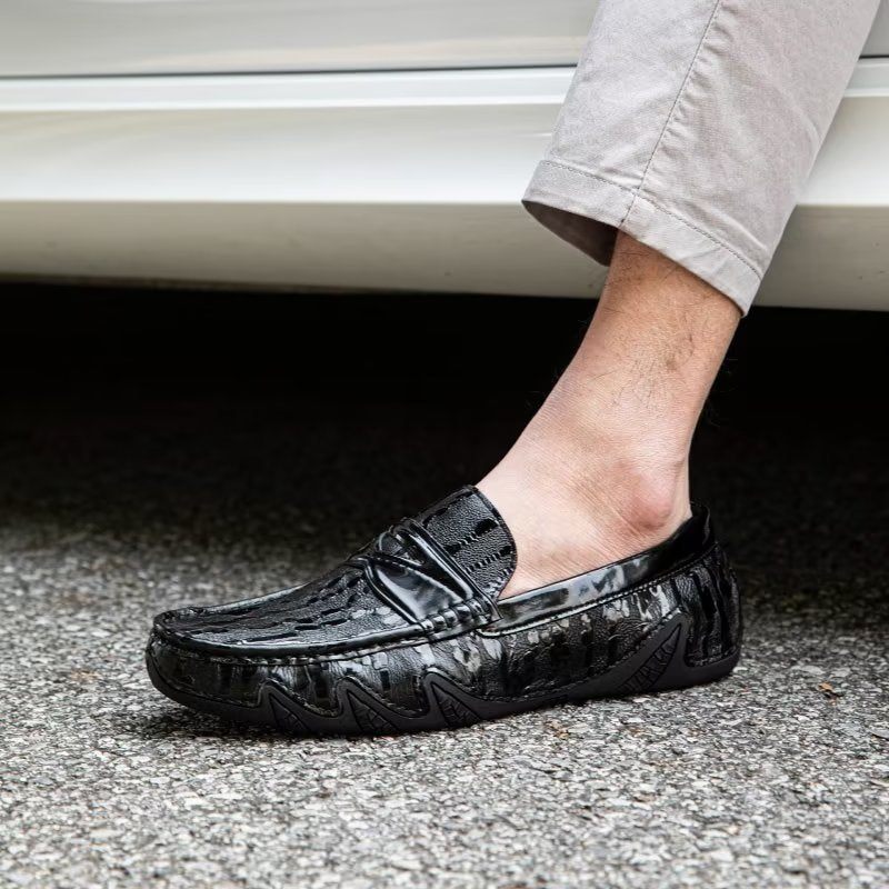 Mocassins Masculinos Croc Padrão Elegante Slip On - Preto