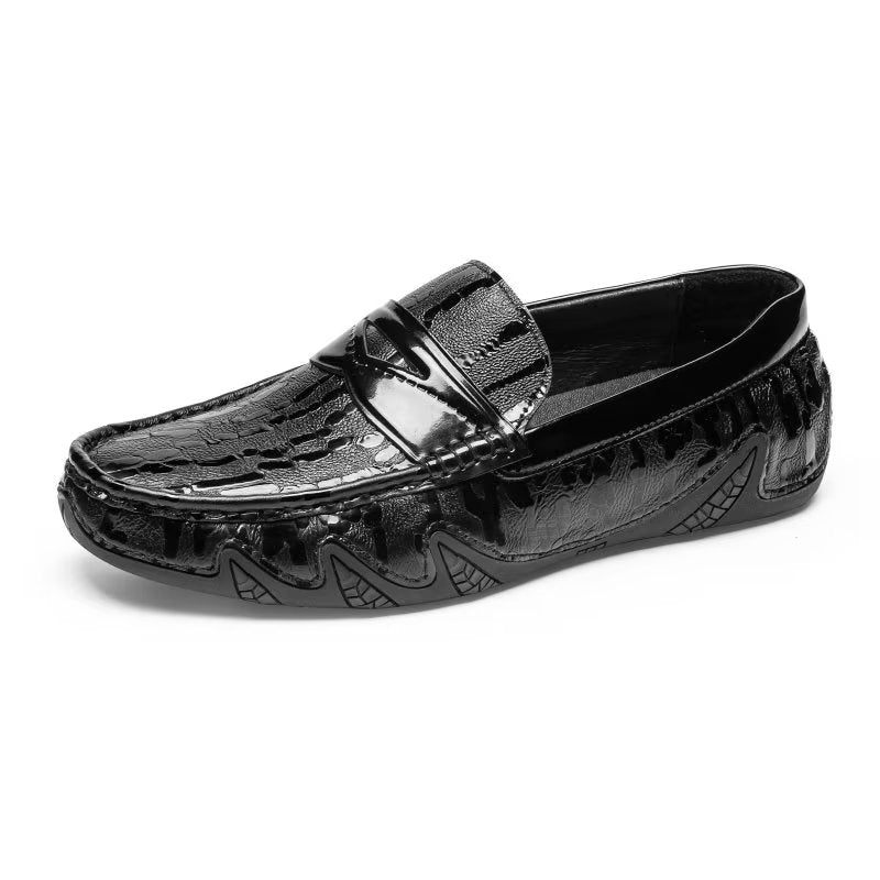 Mocassins Masculinos Croc Padrão Elegante Slip On - Preto