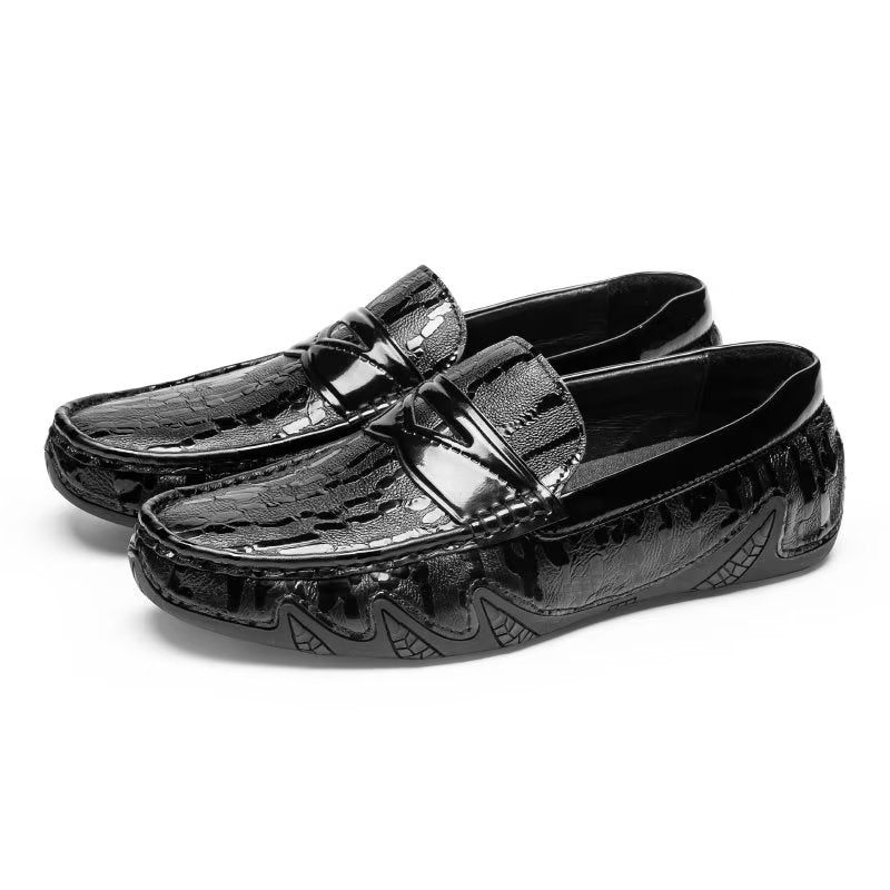 Mocassins Masculinos Croc Padrão Elegante Slip On - Preto