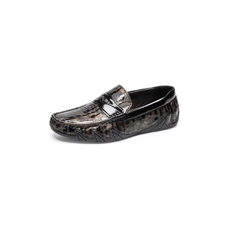 Mocassins Masculinos Croc Padrão Elegante Slip On - Café