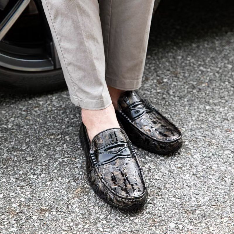 Mocassins Masculinos Croc Padrão Elegante Slip On - Café