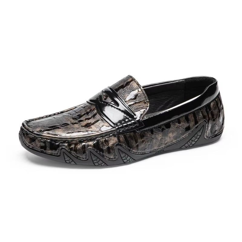 Mocassins Masculinos Croc Padrão Elegante Slip On - Café