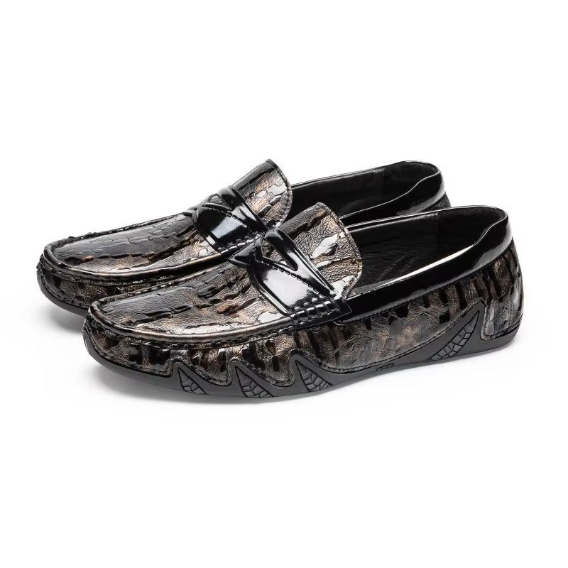 Mocassins Masculinos Croc Padrão Elegante Slip On - Café