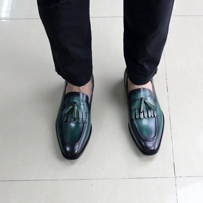 Mocassins Masculinos Elegância Exótica Couro Respirável - Verde