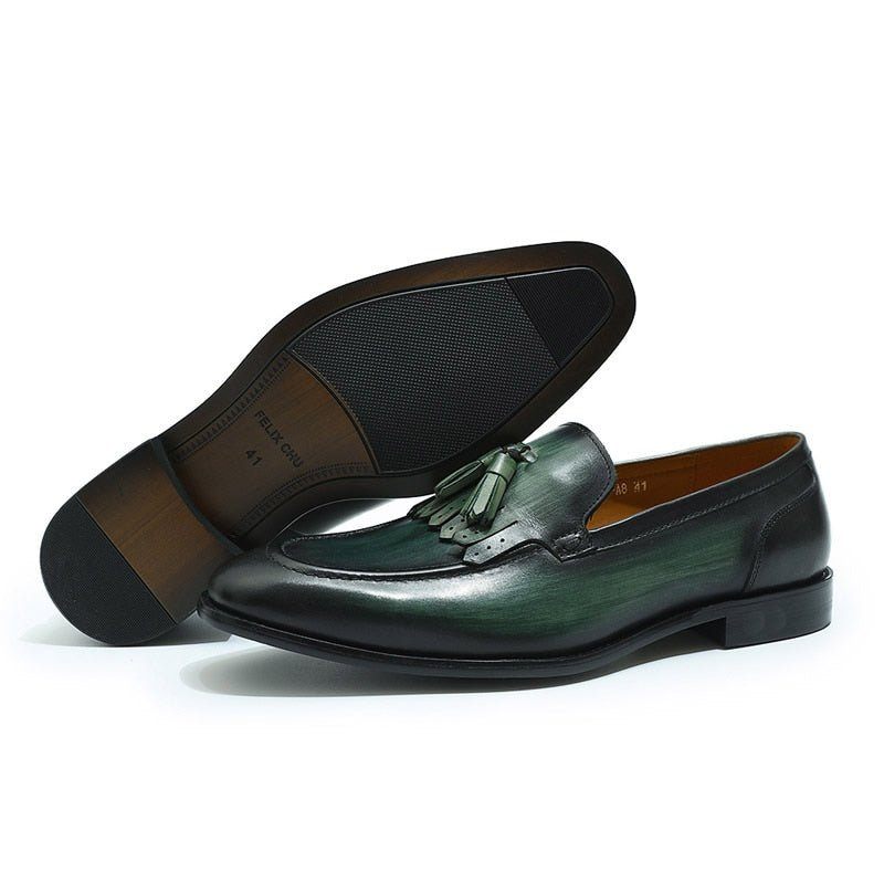 Mocassins Masculinos Elegância Exótica Couro Respirável - Verde