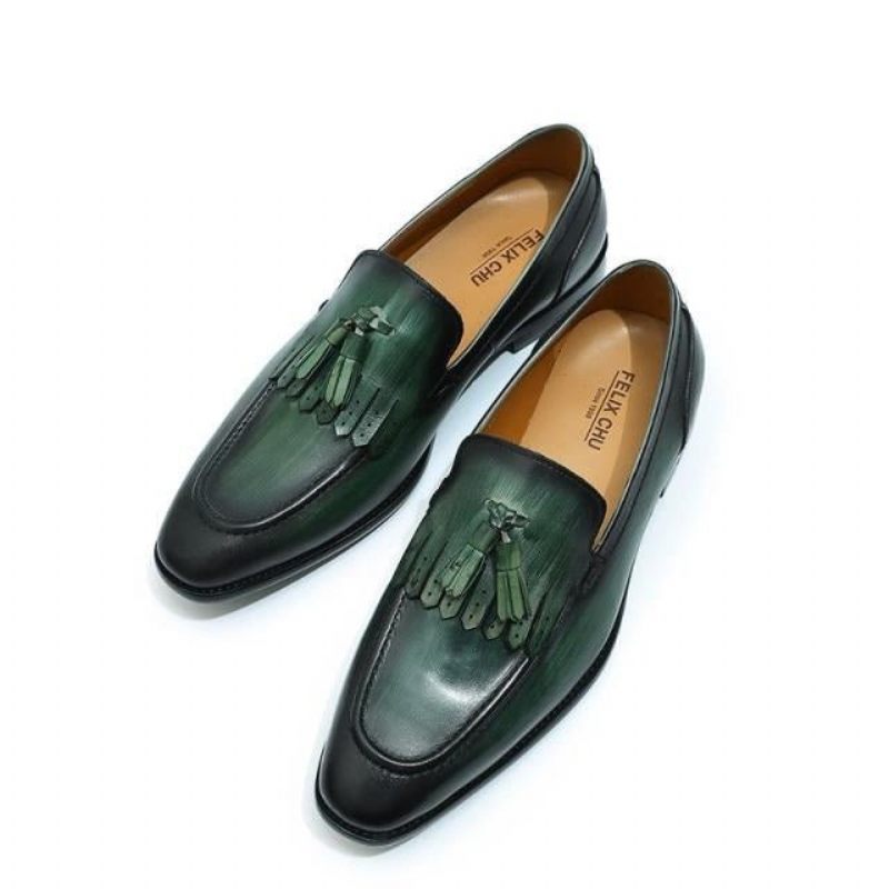 Mocassins Masculinos Elegância Exótica Couro Respirável - Verde