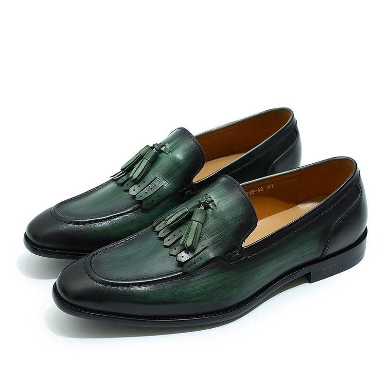 Mocassins Masculinos Elegância Exótica Couro Respirável - Verde