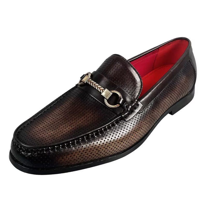 Mocassins Masculinos Elegantes Couro Genuíno Com Deslizamento Em