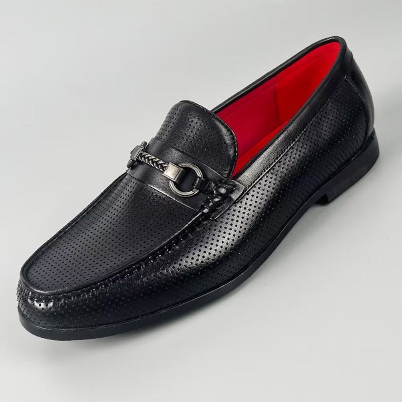 Mocassins Masculinos Elegantes Couro Genuíno Com Deslizamento Em - Preto