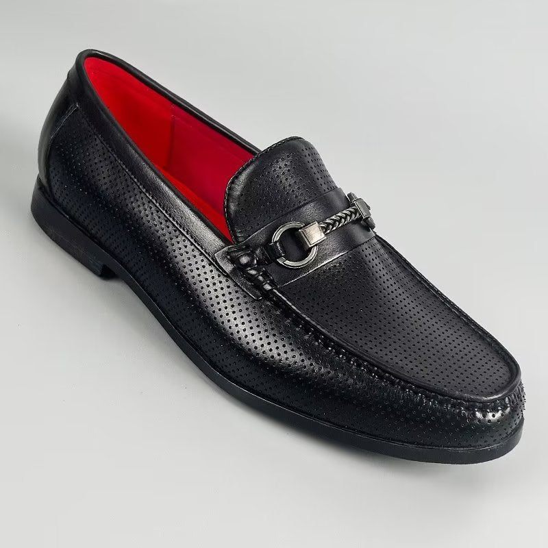 Mocassins Masculinos Elegantes Couro Genuíno Com Deslizamento Em - Preto