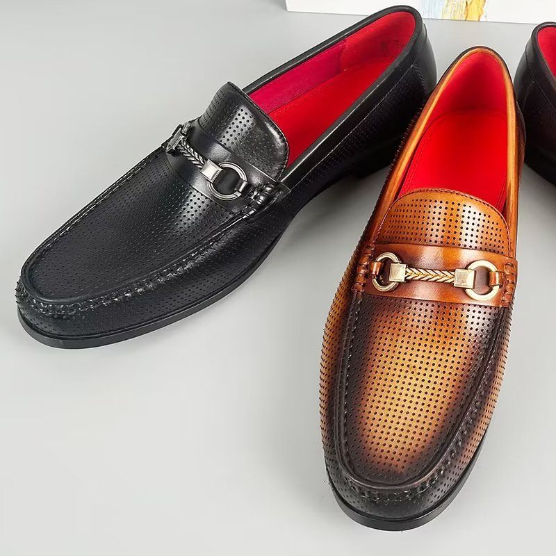 Mocassins Masculinos Elegantes Couro Genuíno Com Deslizamento Em - Preto