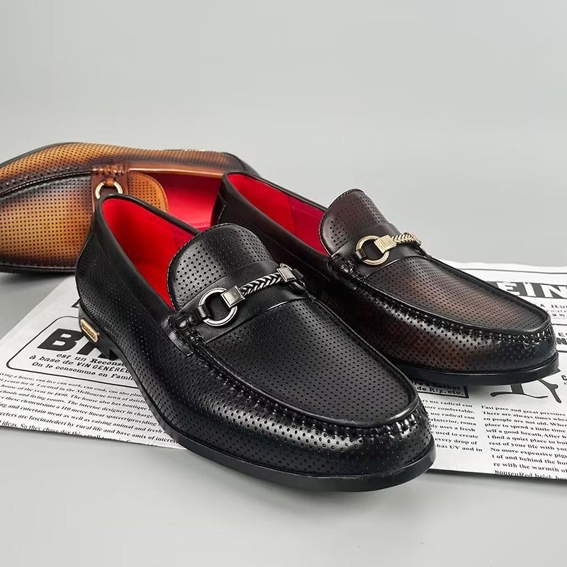 Mocassins Masculinos Elegantes Couro Genuíno Com Deslizamento Em - Preto