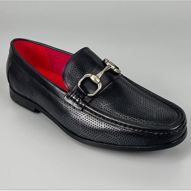 Mocassins Masculinos Elegantes Couro Genuíno Com Deslizamento Em - Preto