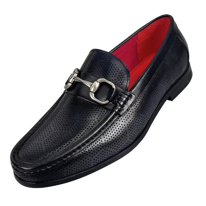 Mocassins Masculinos Elegantes Couro Genuíno Com Deslizamento Em - Preto