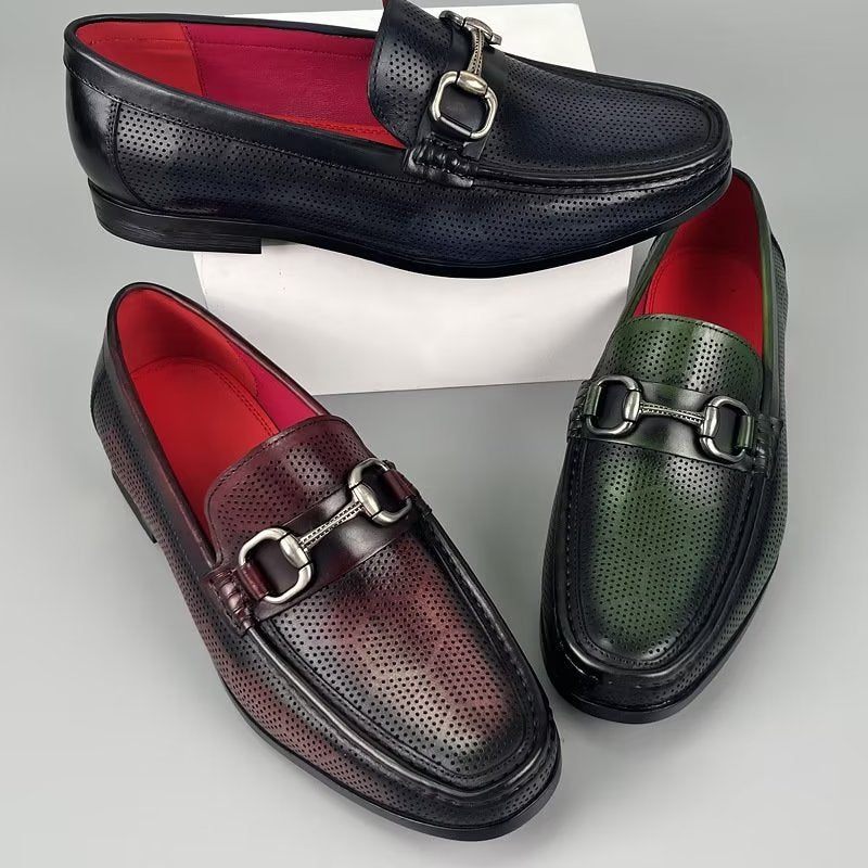 Mocassins Masculinos Elegantes Couro Genuíno Com Deslizamento Em - Café