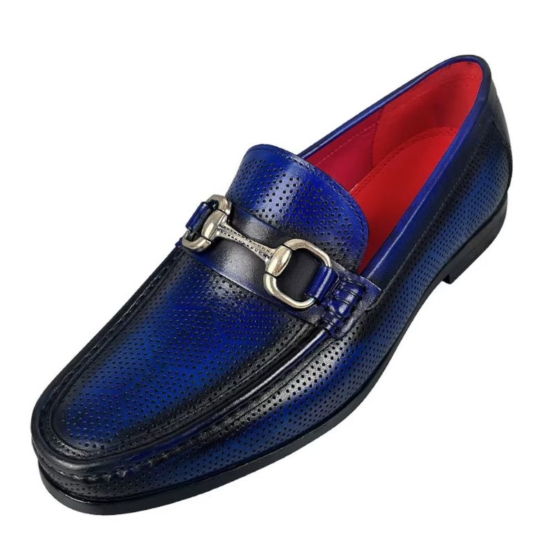 Mocassins Masculinos Elegantes Couro Genuíno Com Deslizamento Em - Azul