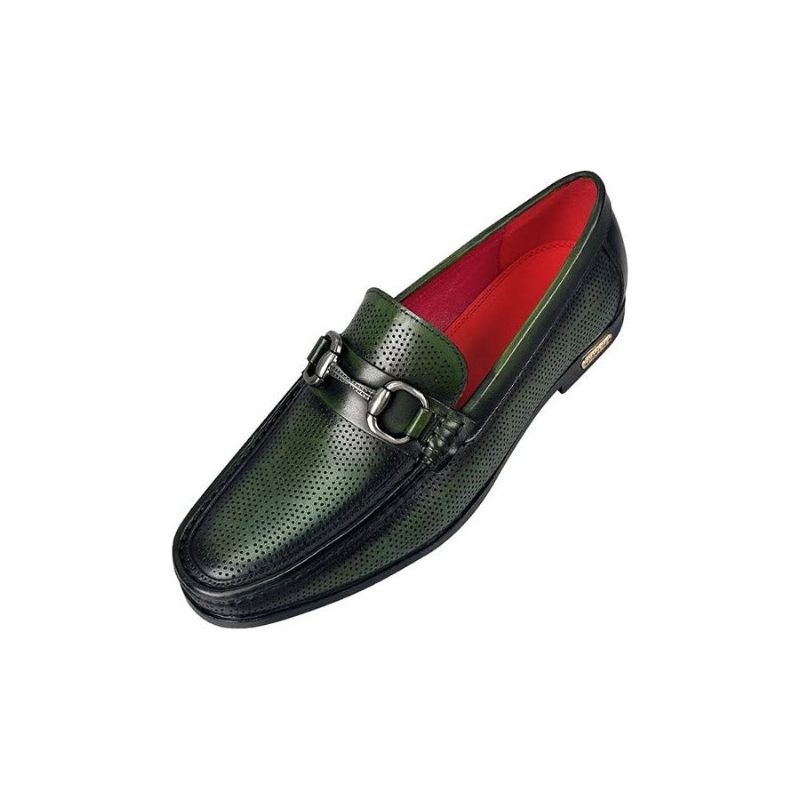 Mocassins Masculinos Elegantes Couro Genuíno Com Deslizamento Em - Verde