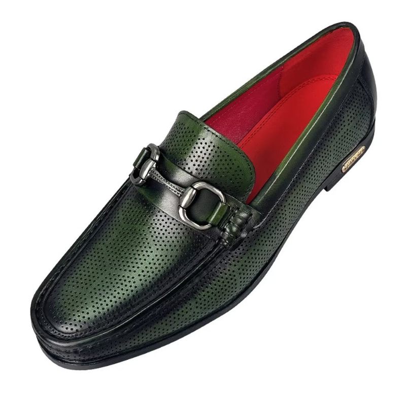 Mocassins Masculinos Elegantes Couro Genuíno Com Deslizamento Em - Verde