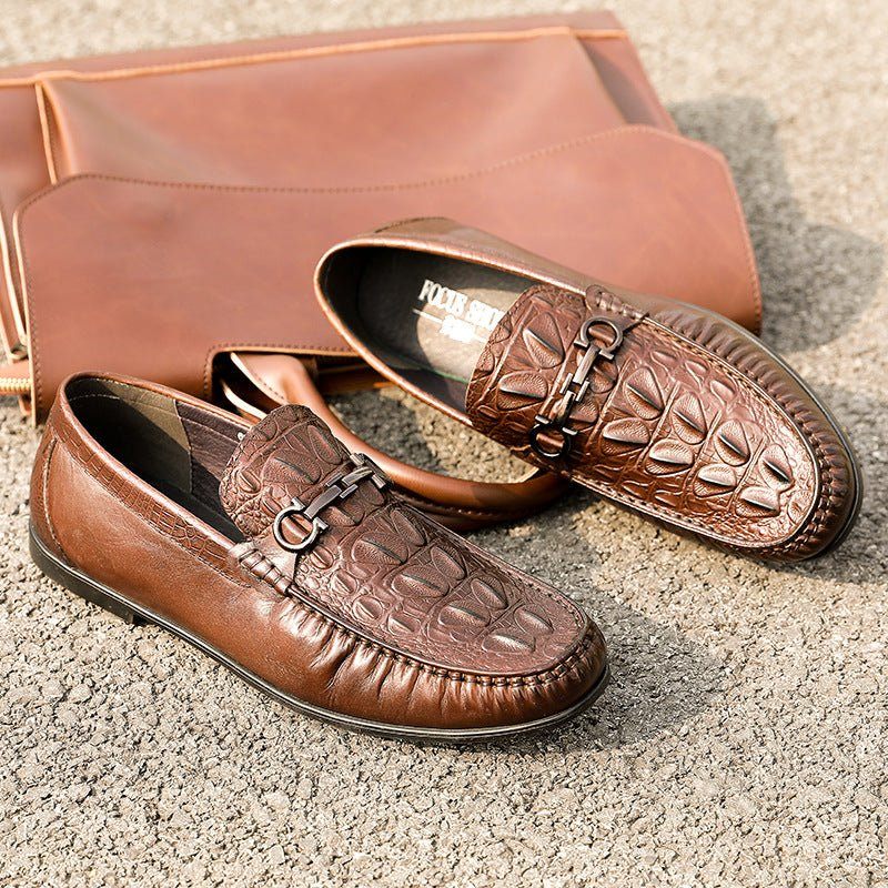 Mocassins Masculinos Elegantes Couro Sem Cadarço - Café