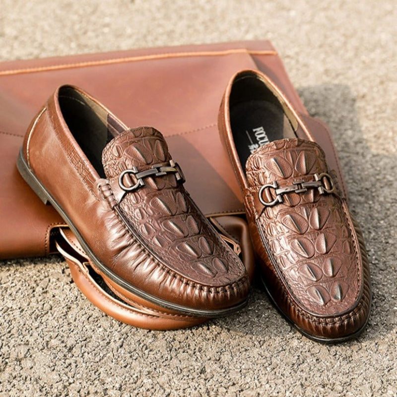 Mocassins Masculinos Elegantes Couro Sem Cadarço - Café