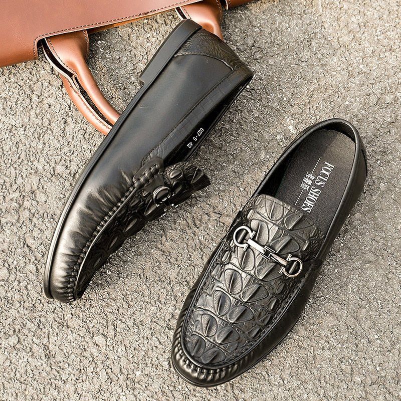 Mocassins Masculinos Elegantes Couro Sem Cadarço - Preto