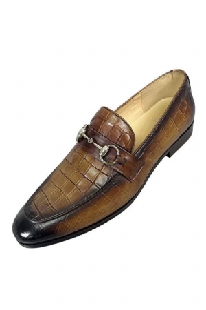 Mocassins Masculinos Elegantes Couro Vaca Com Bico Redondo