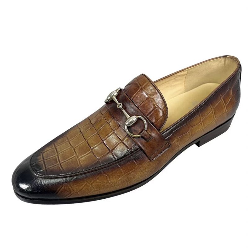 Mocassins Masculinos Elegantes Couro Vaca Com Bico Redondo - Marrom