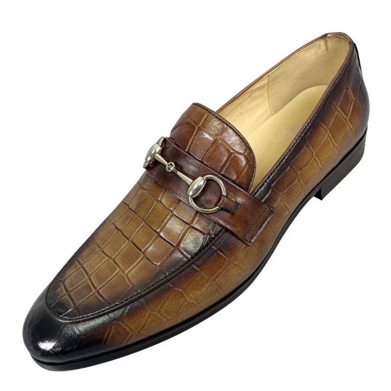 Mocassins Masculinos Elegantes Couro Vaca Com Bico Redondo - Marrom