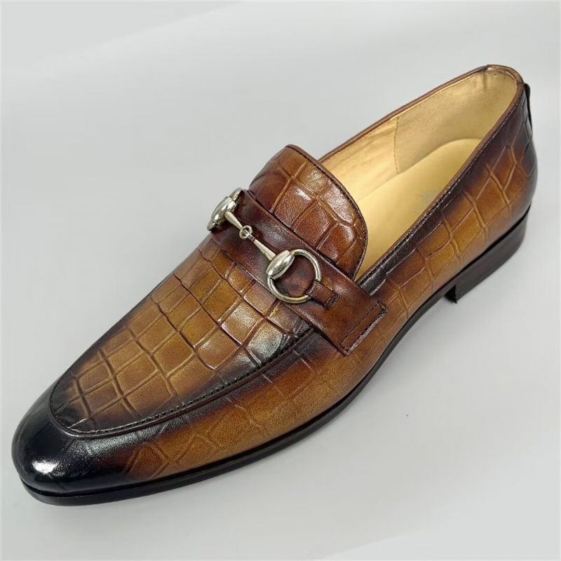 Mocassins Masculinos Elegantes Couro Vaca Com Bico Redondo - Marrom