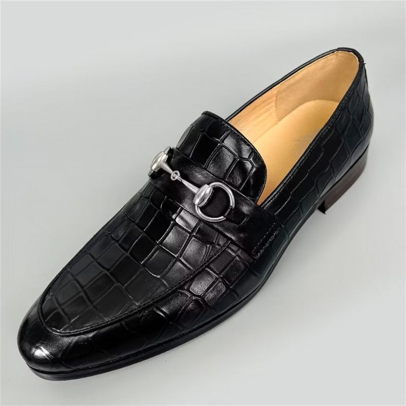 Mocassins Masculinos Elegantes Couro Vaca Com Bico Redondo - Marrom