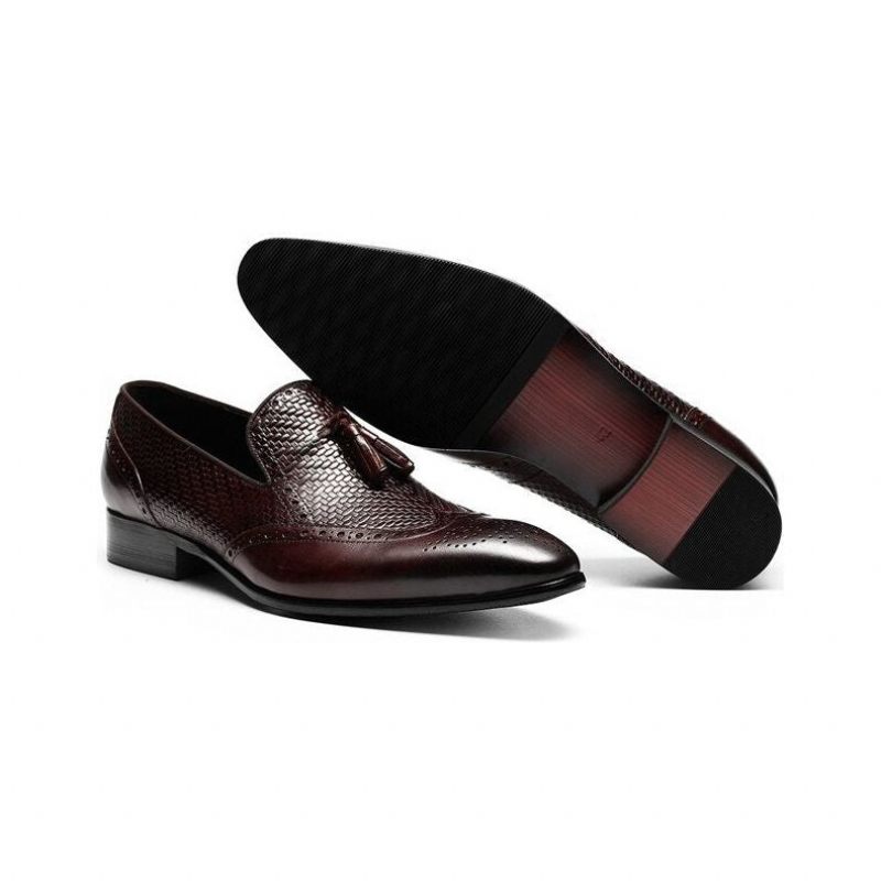 Mocassins Masculinos Esculpidos Com Bico Fino E Deslizamento Em - Vermelho