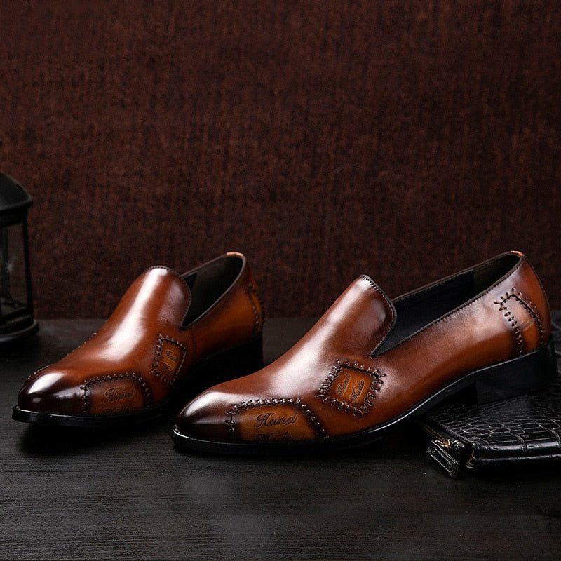 Mocassins Masculinos Exóticos Boss Couro Slip-on Brogue - Café