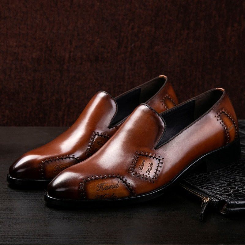 Mocassins Masculinos Exóticos Boss Couro Slip-on Brogue - Café