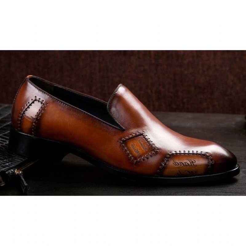 Mocassins Masculinos Exóticos Boss Couro Slip-on Brogue - Café