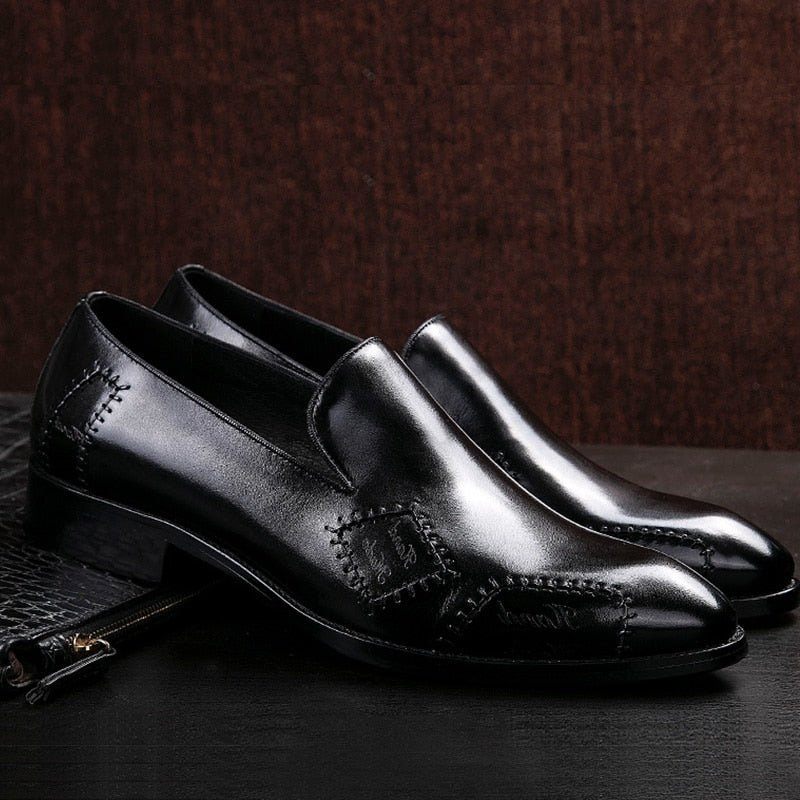 Mocassins Masculinos Exóticos Boss Couro Slip-on Brogue - Preto