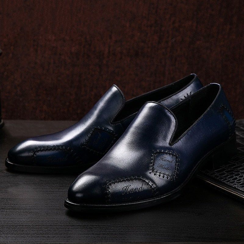 Mocassins Masculinos Exóticos Boss Couro Slip-on Brogue - Azul